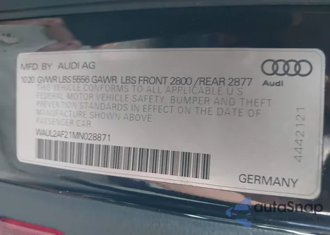 2021 Audi A6 Premium Plus 55 Tfsi Quattro S Tronic from USA, damaged, VIN WAUL2AF21MN028871